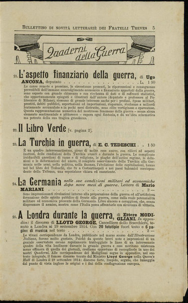 Bullettino di novità letterarie / Fratelli Treves editori